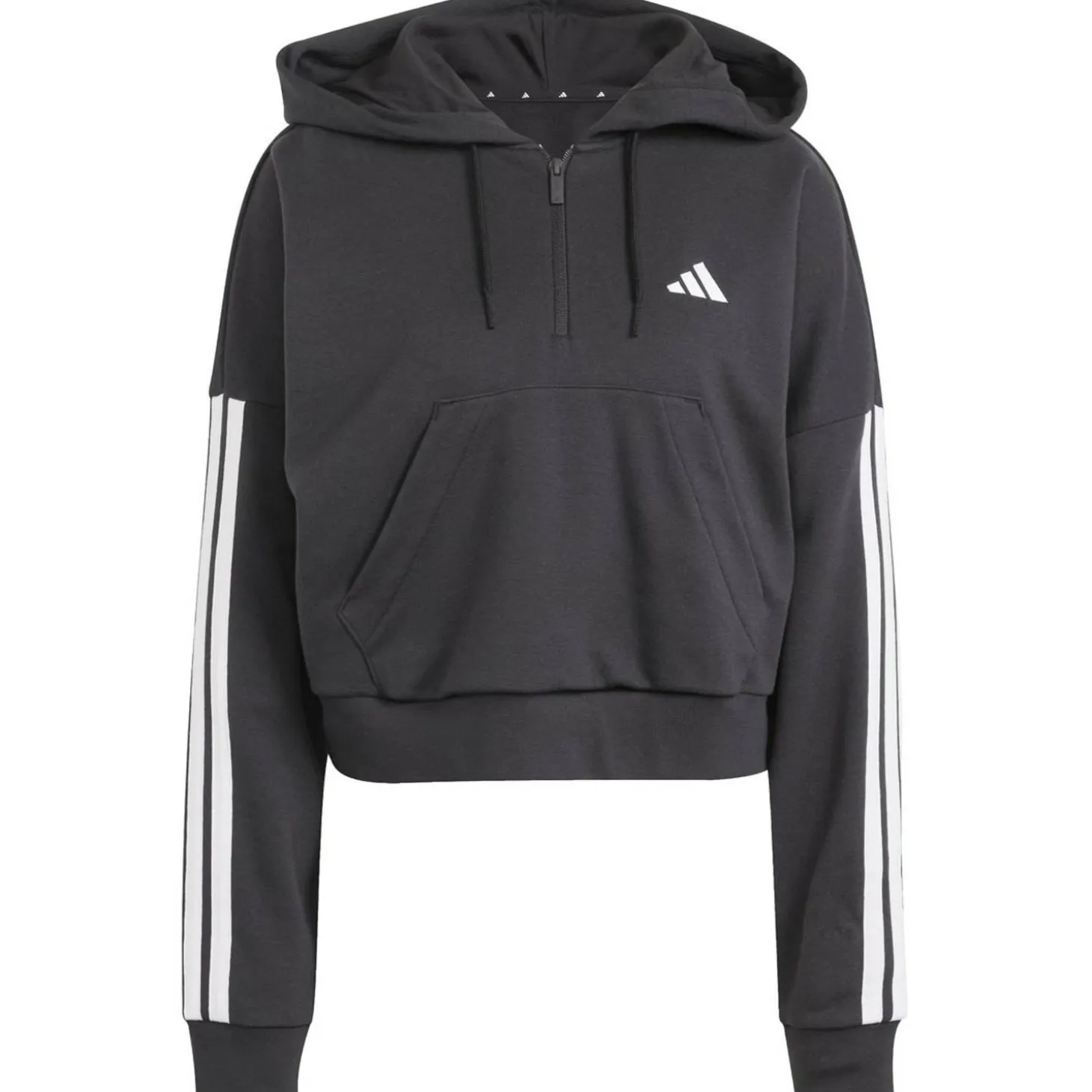 Essentials 3-Streifen French Terry Quarter-Zip Damen Kapuzensweater