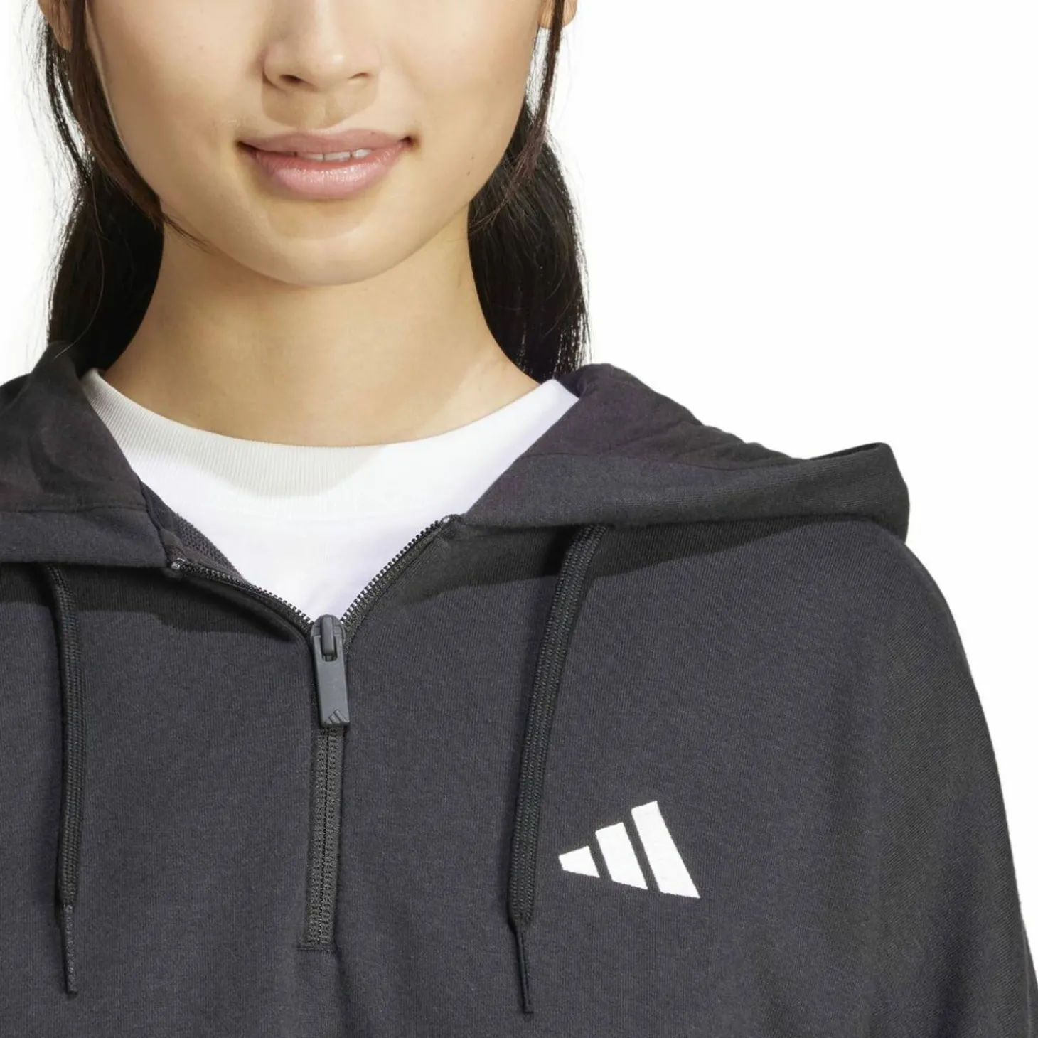 Essentials 3-Streifen French Terry Quarter-Zip Damen Kapuzensweater