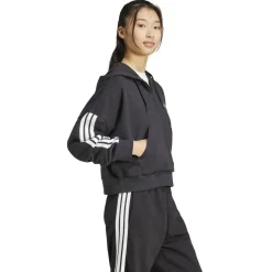 Essentials 3-Streifen French Terry Quarter-Zip Damen Kapuzensweater