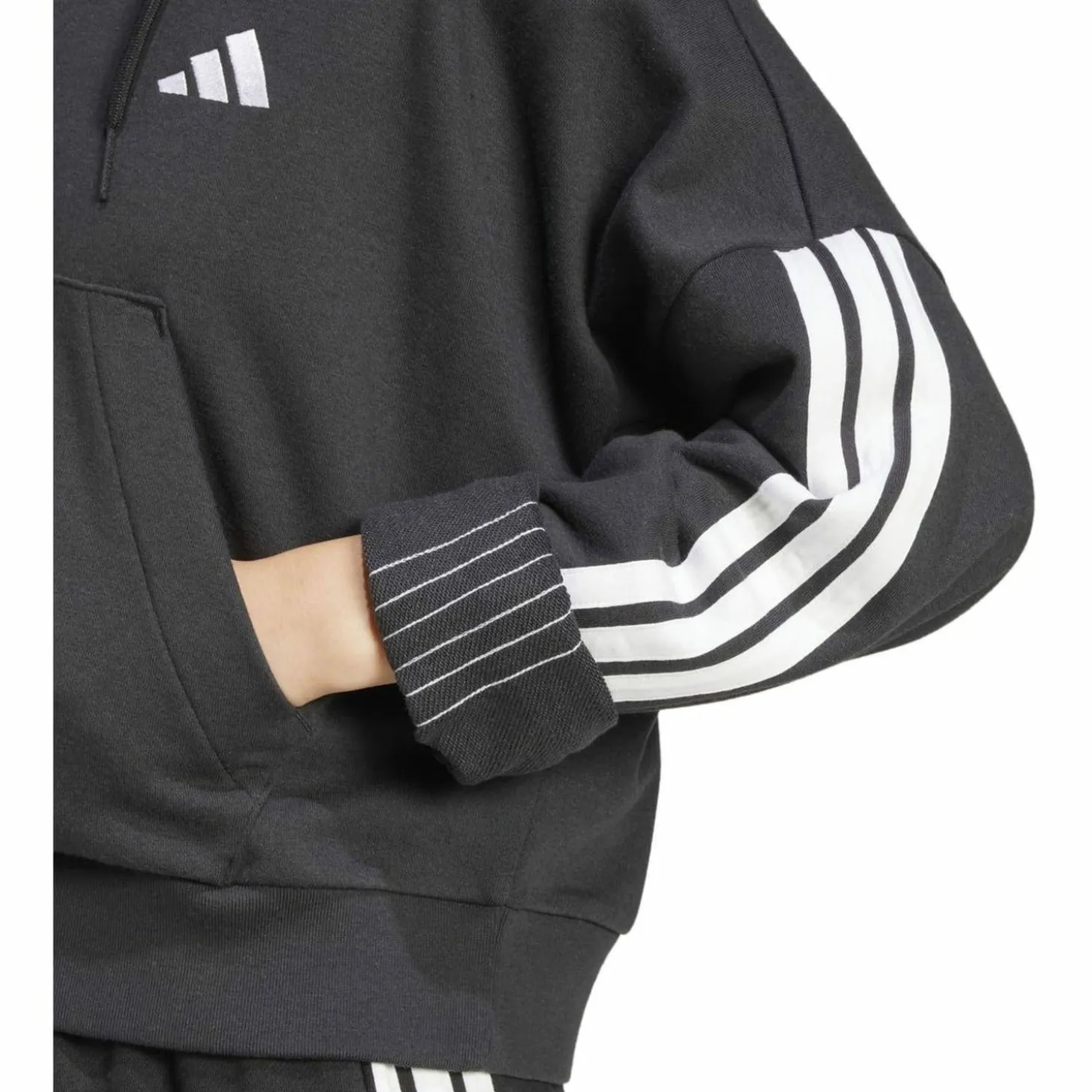 Essentials 3-Streifen French Terry Quarter-Zip Damen Kapuzensweater