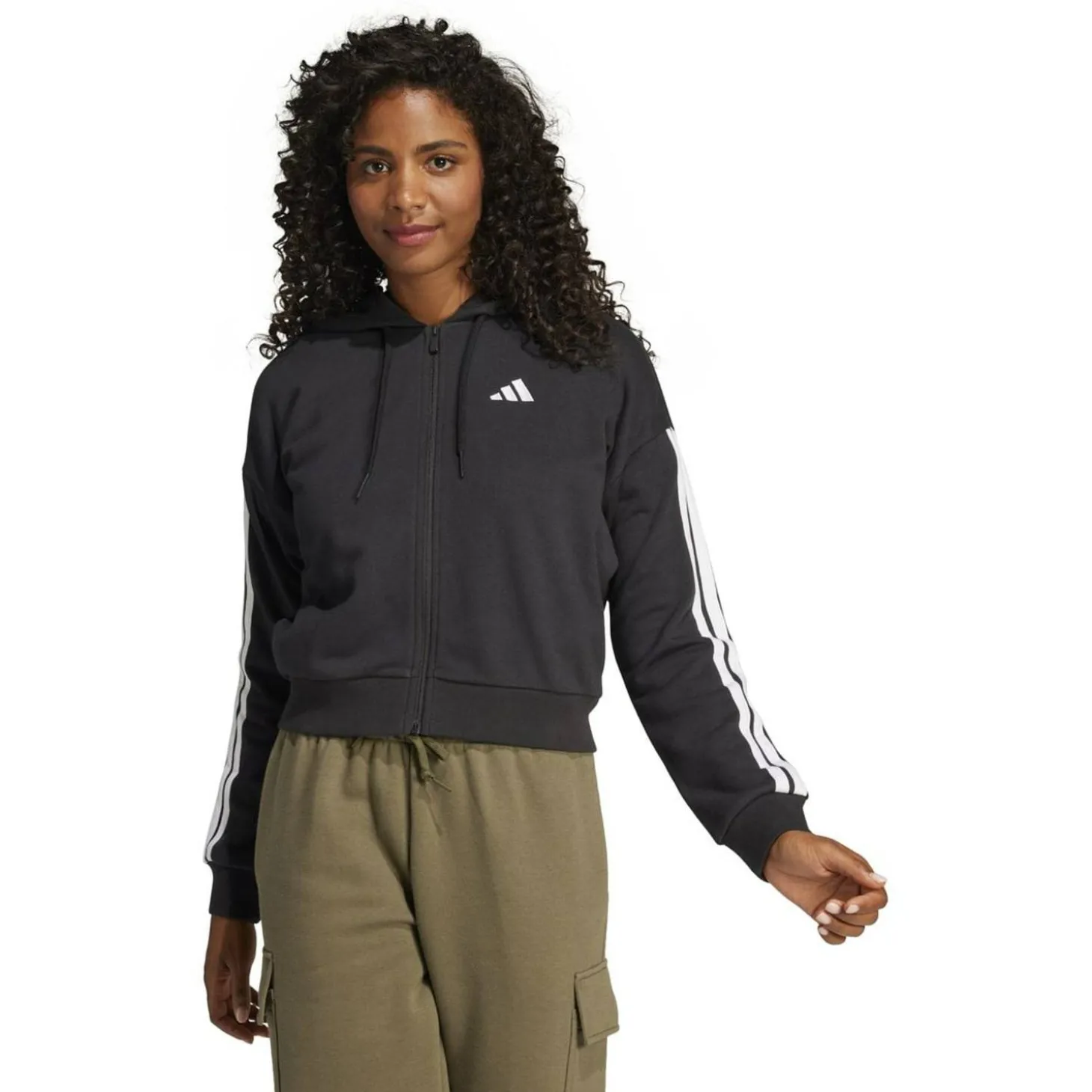 Essentials 3-Streifen French Terry Damen Kapuzensweater