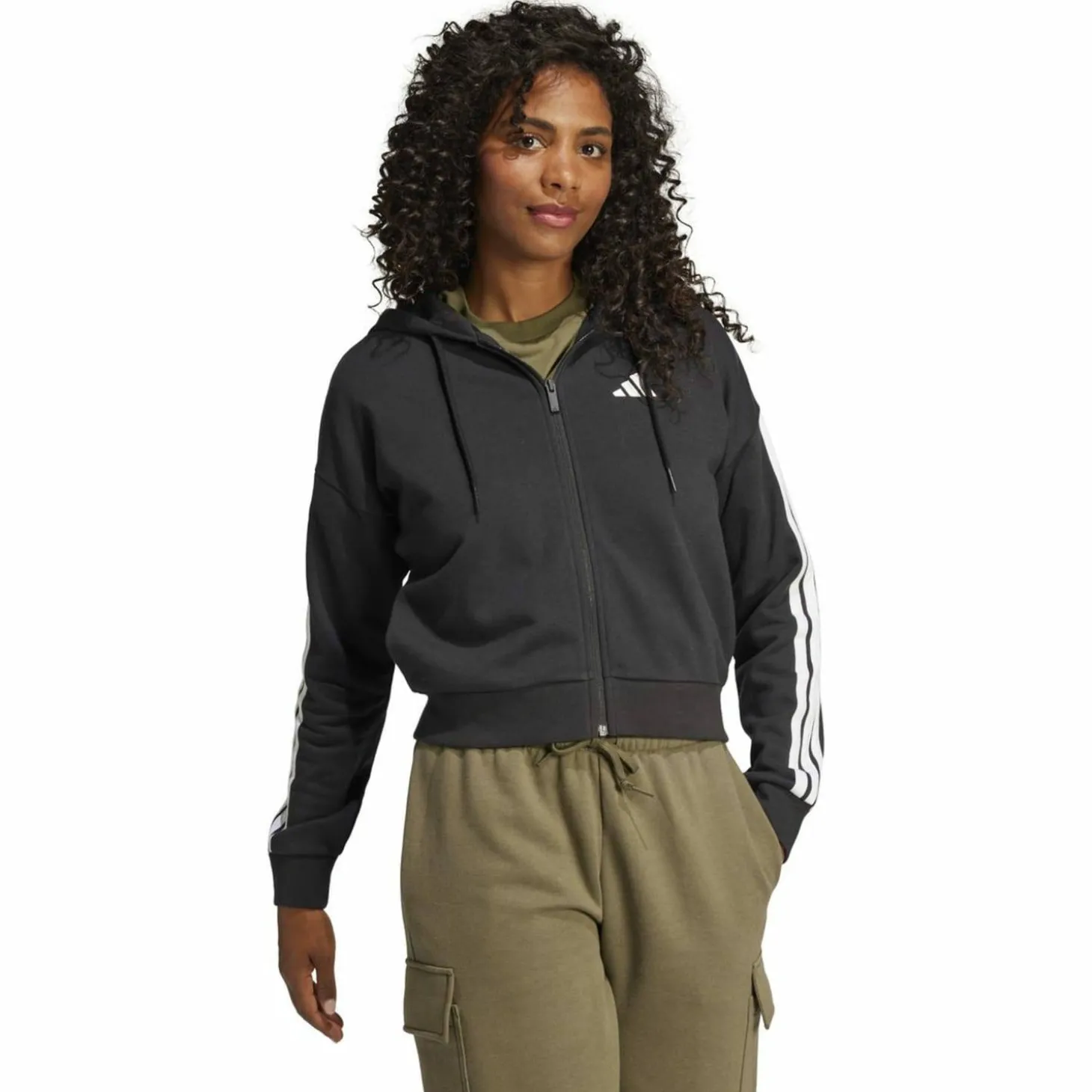 Essentials 3-Streifen French Terry Damen Kapuzensweater