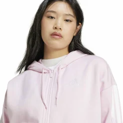 Essentials 3-Streifen Full-Zip Fleece Damen Kapuzensweater