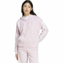 Essentials 3-Streifen Full-Zip Fleece Damen Kapuzensweater
