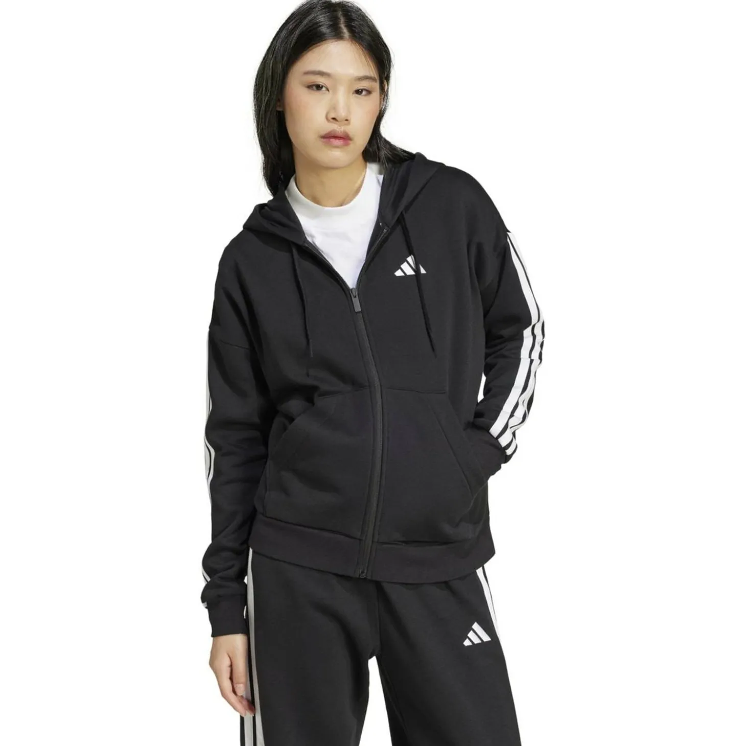 Essentials 3-Streifen Full-Zip Fleece Damen Kapuzensweater