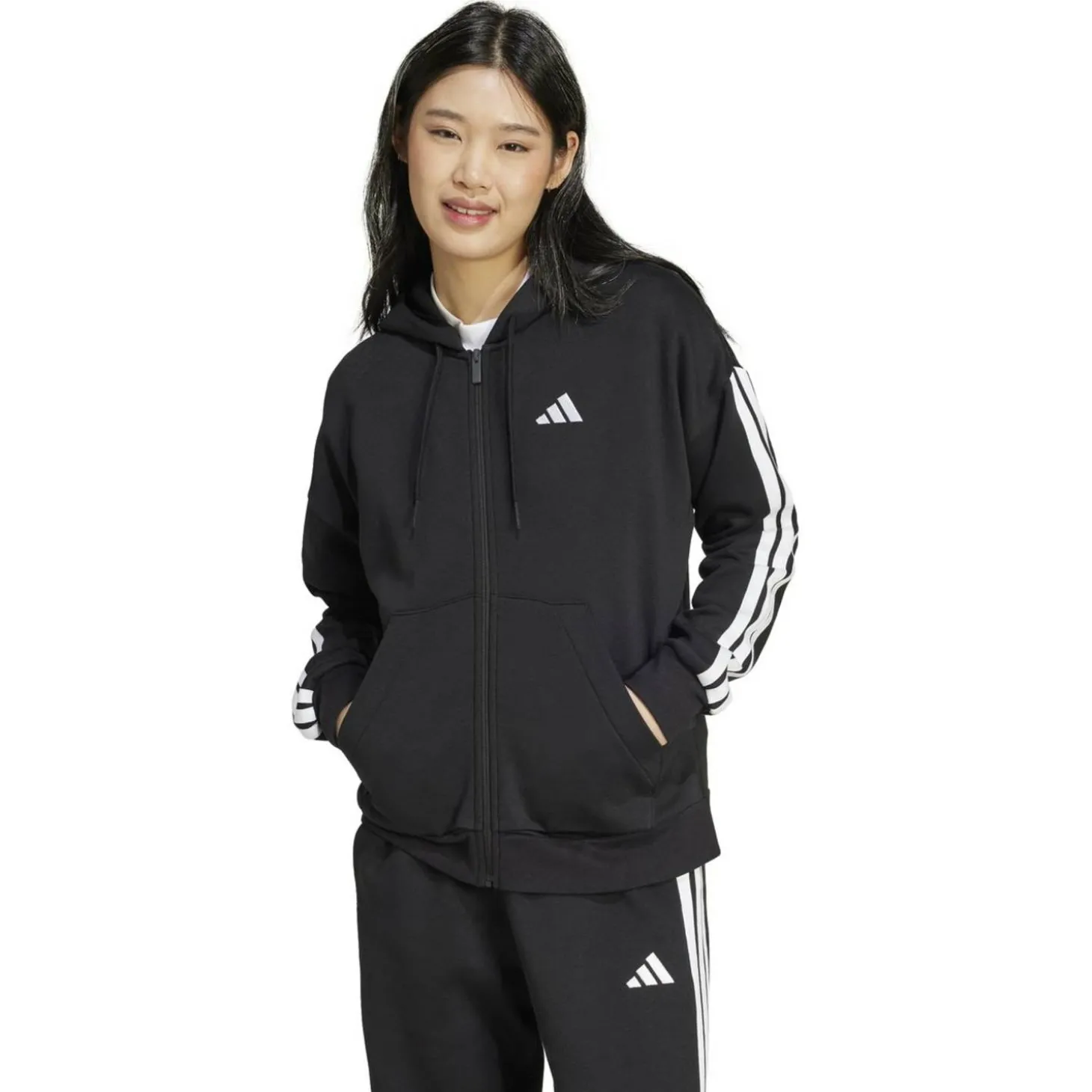 Essentials 3-Streifen Full-Zip Fleece Damen Kapuzensweater