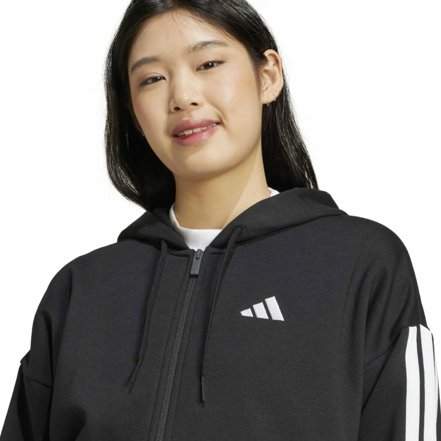 Essentials 3-Streifen Full-Zip Fleece Damen Kapuzensweater