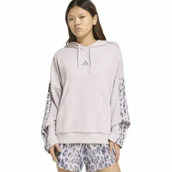 Seasonal Essentials Leopard Print French Terry with 3-Stripes Damen Kapuzensweater