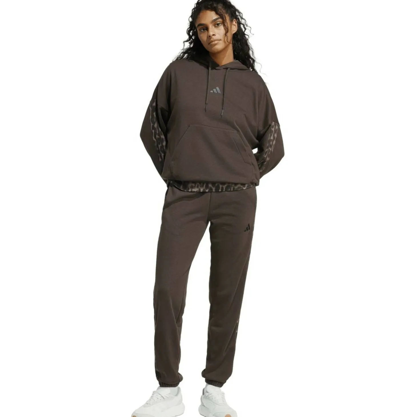 Seasonal Essentials Leopard Print French Terry with 3-Stripes Damen Kapuzensweater
