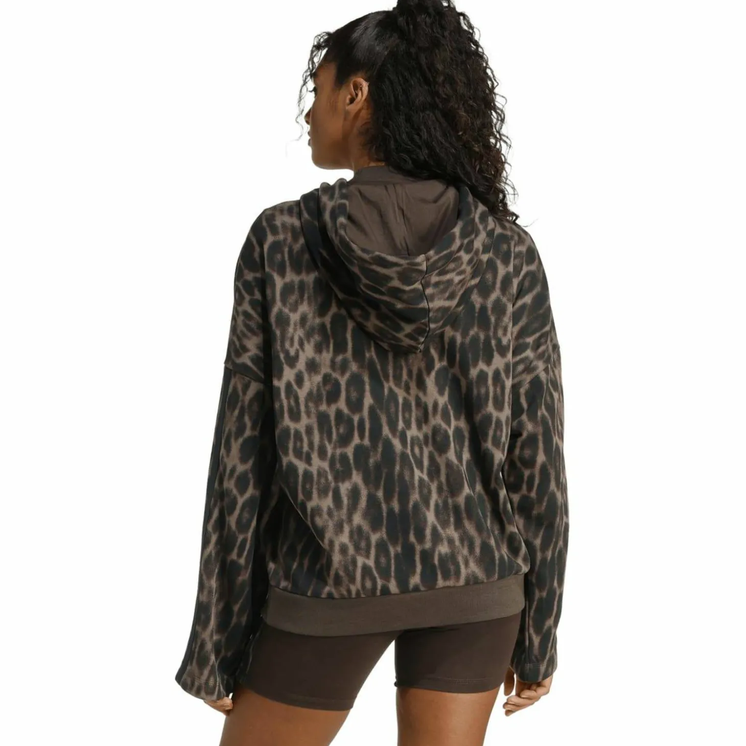 Seasonal Essentials Leopard Print French Terry with 3-Stripes Damen Kapuzensweater