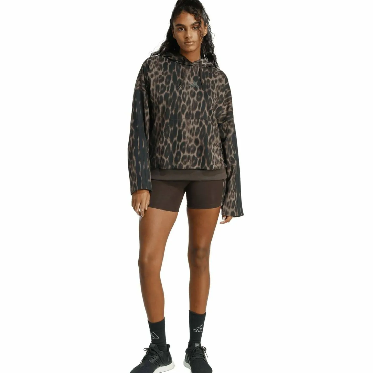 Seasonal Essentials Leopard Print French Terry with 3-Stripes Damen Kapuzensweater